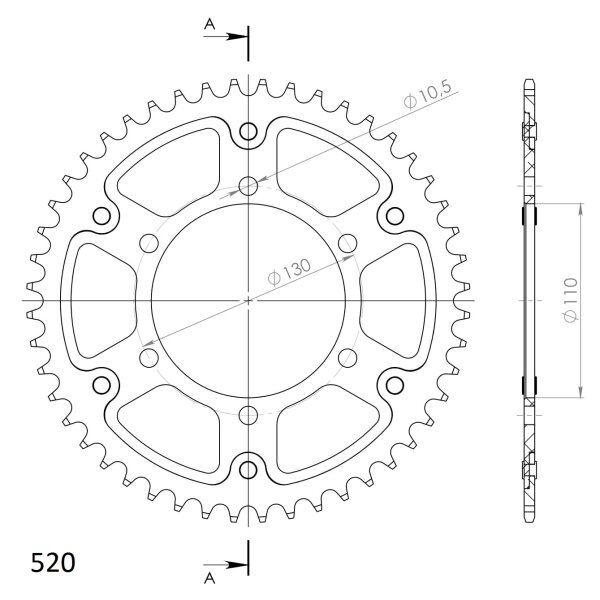 Supersprox Stealth-Kettenrad 520 - 48Z (silber) RST-486:48-SLV|ID 110,0 LK 130,0 6-Loch