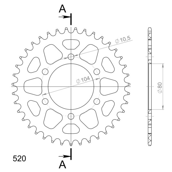 Supersprox Alu-Kettenrad 520 - 39Z (gold) RAL-478:39-GLD|ID 80,0 LK 104,0 6-Loch