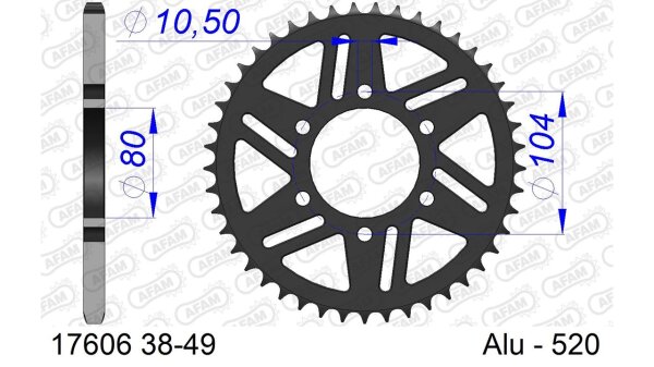 DC AFAM Alu-Kettenrad 520 - 42Z (Gun Metal) 17606-42 | ID 80 LK 104 6-Loch