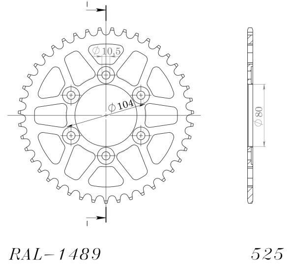 Supersprox Alu-Kettenrad 525 - 41Z (rot) RAL-1489:41-RED|ID 80,0 LK 104,0 6-Loch