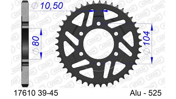 DC AFAM Alu-Kettenrad 525 - 39Z (Gun Metal) 17610-39 | ID 80 LK 104 6-Loch