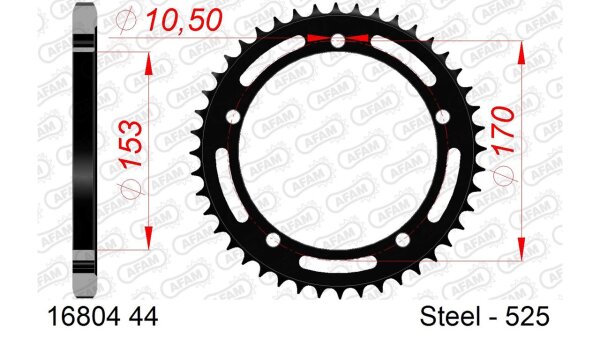 DC AFAM Stahl-Kettenrad 525 - 44Z (Schwarz) 16804-44| ID 153 LK 170 5-Loch