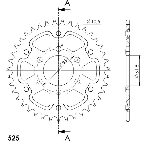 Supersprox Stealth-Kettenrad 525 - 39Z (silber) RST-319:39-SLV|ID 61,5 LK 88,0 6-Loch