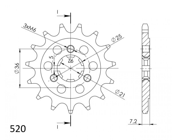 Supersprox Ritzel 520 - 16Z CST-437:16|grobverzahnt 21,0/25,0