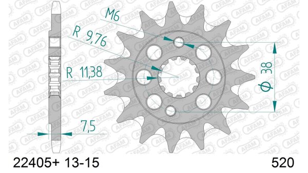 DC AFAM Ritzel 520 - 15Z 22405+15 | mit Schlammrille