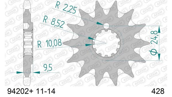 DC AFAM Ritzel 428 - 12Z 94202+12 | mit Schlammrille