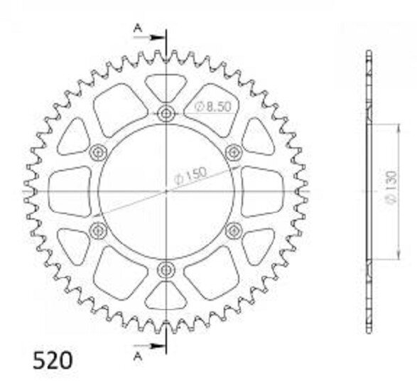 Supersprox Alu-Kettenrad 520 - 49Z (rot) RAL-245:49-RED|ID 130,0 LK 150,0 6-Loch