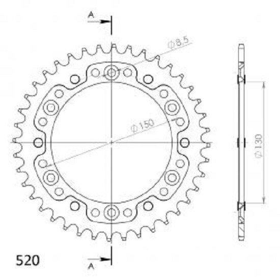 Supersprox Stealth-Kettenrad 520 - 40Z (blau) RST-245:40-BLU|ID 130,0 LK 150,0 6-Loch