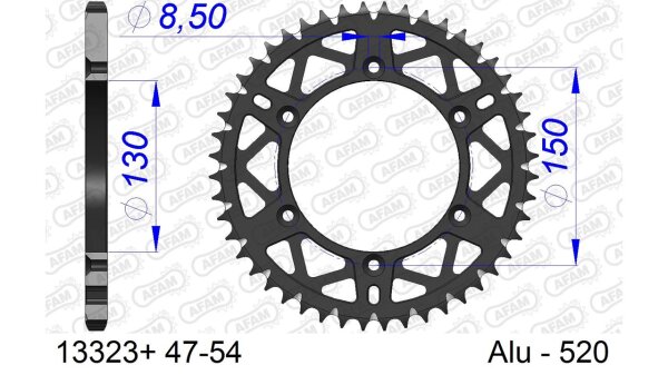 DC AFAM Alu-Kettenrad 520 - 47Z (Gun Metal) 13323+47 | ID 130 LK 150 6-Loch mit Schlammnut