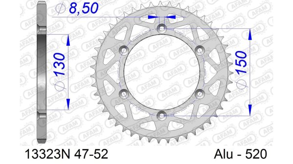 DC AFAM Alu-Kettenrad 520 - 48Z (Silber) 13323N-48 | ID 130 LK 150 6-Loch