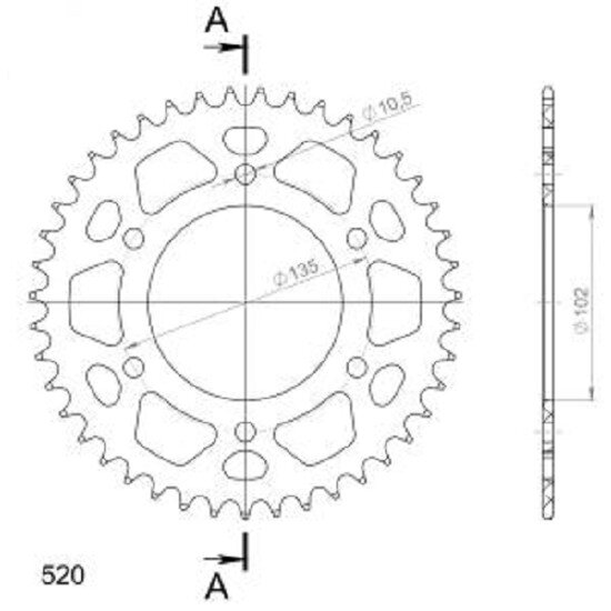 Supersprox Alu-Kettenrad 520 - 43Z (rot) RAL-401:43-RED|ID 102,0 LK 135,0 6-Loch