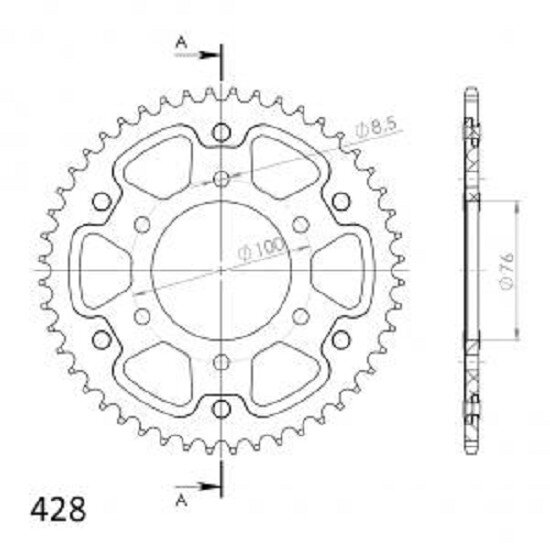 Supersprox Stealth-Kettenrad 428 - 48Z (rot) RST-106:48-RED|ID 76,0 LK 100,0 6-Loch