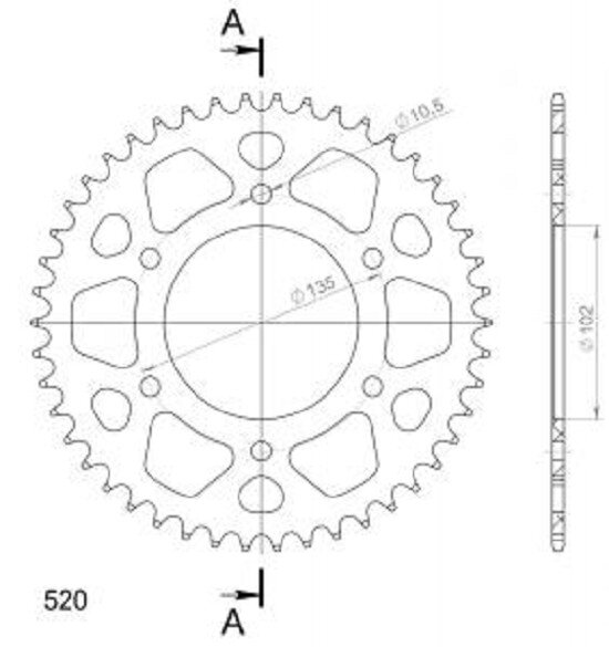 Supersprox Alu-Kettenrad 520 - 46Z (rot) RAL-401:46-RED|ID 102,0 LK 135,0 6-Loch