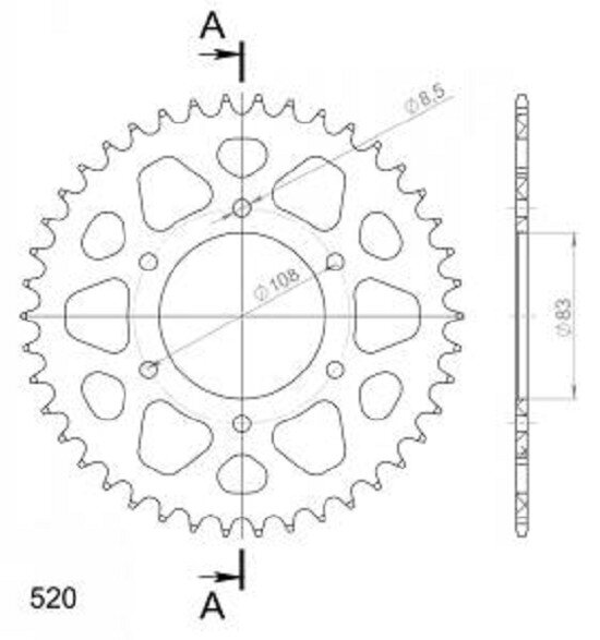 Supersprox Alu-Kettenrad 520 - 42Z (rot) RAL-404:42-RED|ID 83,0 LK 108,0 6-Loch