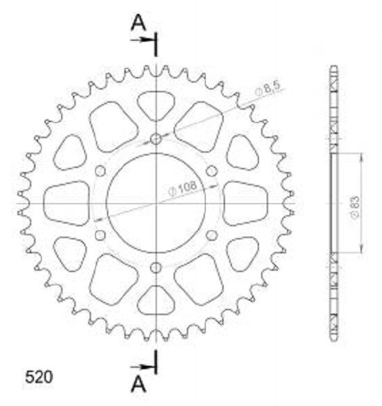 Supersprox Alu-Kettenrad 520 - 43Z (rot) RAL-404:43-RED|ID 83,0 LK 108,0 6-Loch