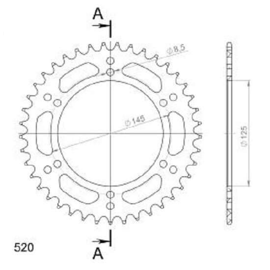 Supersprox Alu-Kettenrad 520 - 41Z (rot) RAL-405:41-RED|ID 125,0 LK 145,0 6-Loch