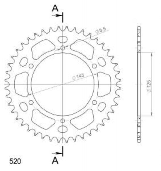 Supersprox Alu-Kettenrad 520 - 44Z (rot) RAL-405:44-RED|ID 125,0 LK 145,0 6-Loch