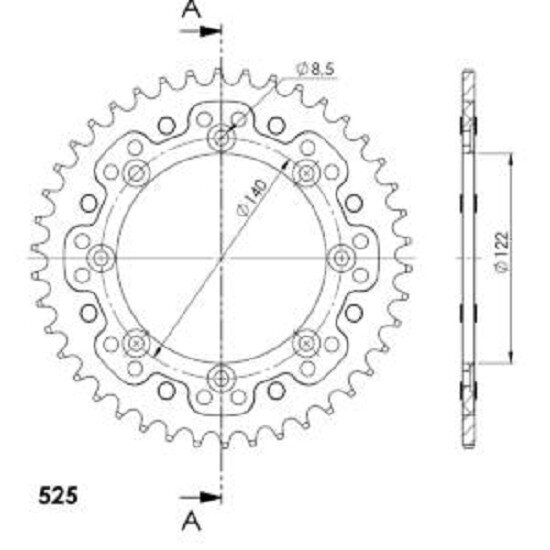 Supersprox Stealth-Kettenrad 525 - 42Z (rot) RST-474:42-RED|ID 122,0 LK 140,0 8-Loch