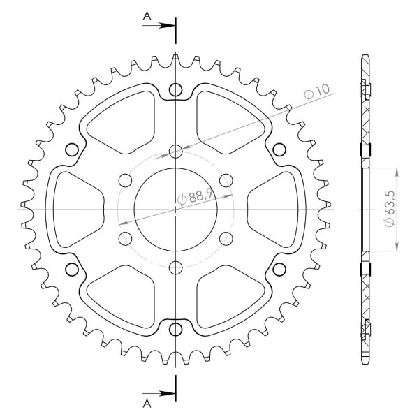 Supersprox Stealth-Kettenrad 520 - 44Z (gold) RST-109:44-GLD|ID 63,5 LK 88,9 6-Loch