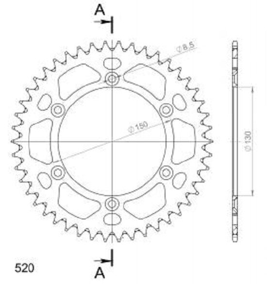 Supersprox Alu-Kettenrad 520 - 46Z (blau) RAL-245:46-BLU|ID 130,0 LK 150,0 6-Loch