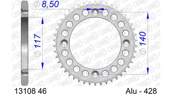 DC AFAM Alu-Kettenrad 428 - 46Z (Silber) 13108-46 | ID 117 LK 140 4-Loch