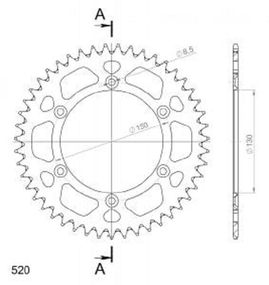 Supersprox Alu-Kettenrad 520 - 47Z (gold) RAL-245:47-GLD|ID 130,0 LK 150,0 6-Loch