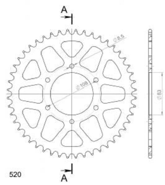 Supersprox Alu-Kettenrad 520 - 48Z (rot) RAL-404:48-RED|ID 83,0 LK 108,0 6-Loch