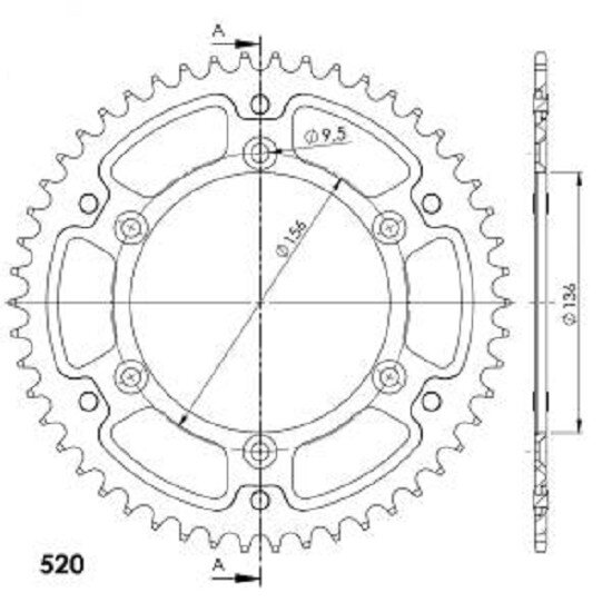 Supersprox Stealth-Kettenrad 520 - 50Z (gold) RST-1514:50-GLD|ID 136,0 LK 156,0 6-Loch