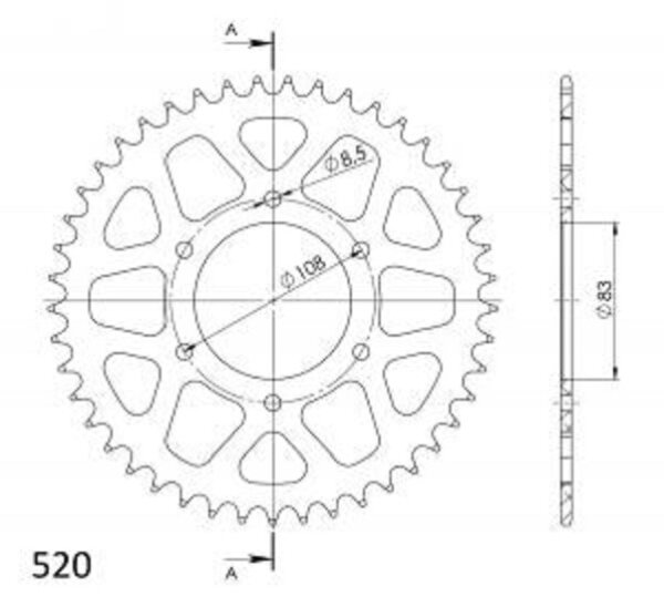 Supersprox Alu-Kettenrad 520 - 45Z (rot) RAL-404:45-RED|ID 83,0 LK 108,0 6-Loch