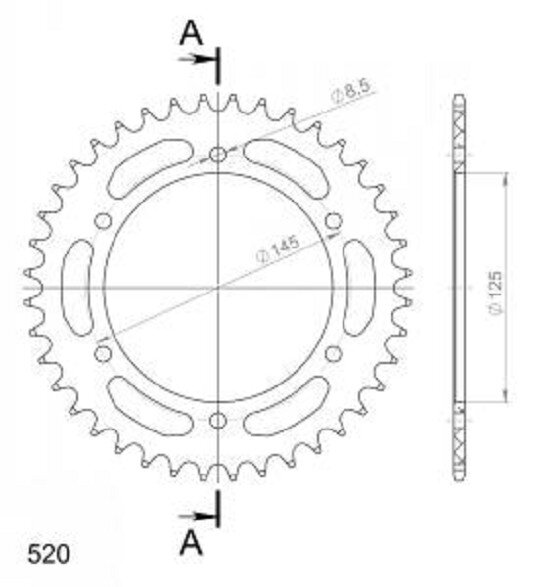 Supersprox Alu-Kettenrad 520 - 40Z (rot) RAL-405:40-RED|ID 125,0 LK 145,0 6-Loch