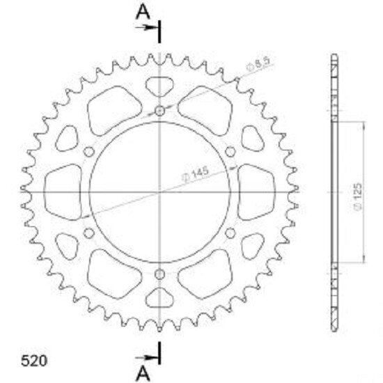 Supersprox Alu-Kettenrad 520 - 47Z (rot) RAL-405:47-RED|ID 125,0 LK 145,0 6-Loch