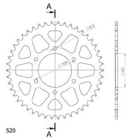 Supersprox Alu-Kettenrad 520 - 46Z (rot) RAL-404:46-RED|ID 83,0 LK 108,0 6-Loch