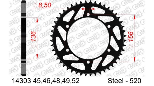 DC AFAM Stahl-Kettenrad 520 - 52Z (Silber) 14303-52| ID 136 LK 156 6-Loch