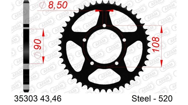 DC AFAM Stahl-Kettenrad 520 - 46Z (Schwarz) 35303-46| ID 90 LK 108 5-Loch