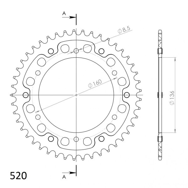 Supersprox Stealth-Kettenrad 520 - 43Z (rot) RST-5:43-RED|ID 136,0 LK 160,0 6-Loch