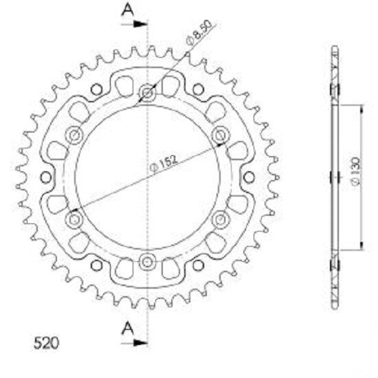 Supersprox Stealth-Kettenrad 520 - 44Z (rot) RST-244:44-RED|ID 130,0 LK 152,0 6-Loch