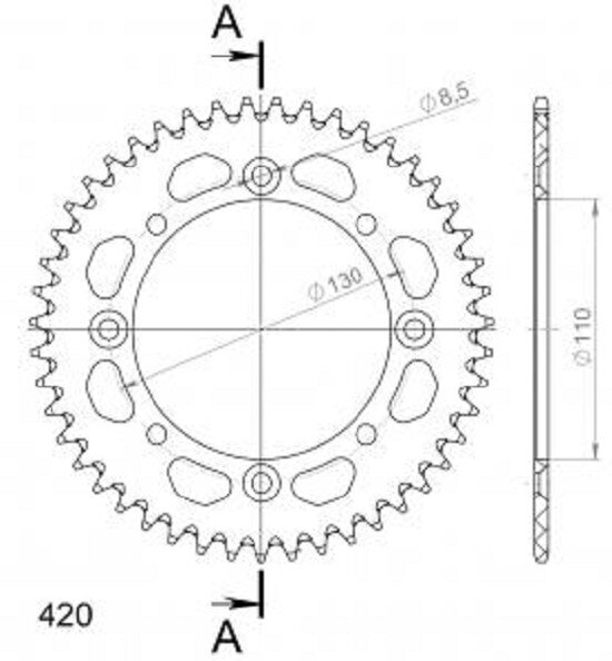 Supersprox Alu-Kettenrad 420 - 47Z (gold) RAL-455:47-GLD|ID 110,0 LK 130,0 4-Loch