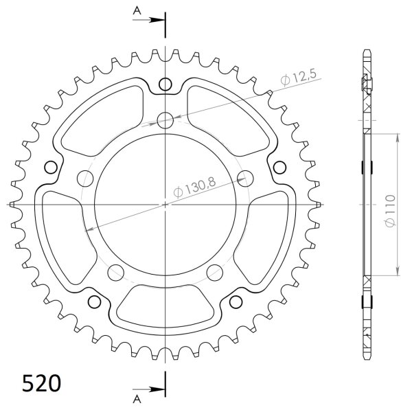 Supersprox Stealth-Kettenrad 520 - 45Z (rot) RST-7_520:45-RED|ID 110,0 LK 130,8 5-Loch