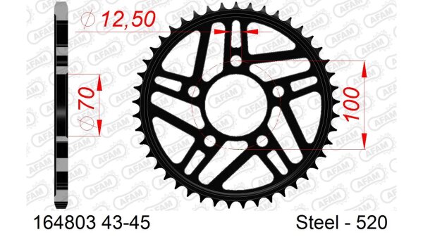 DC AFAM Racing Stahl-Kettenrad 520 - 45Z (Schwarz) 164803RLK-45| ID 70 LK 100 5-Loch