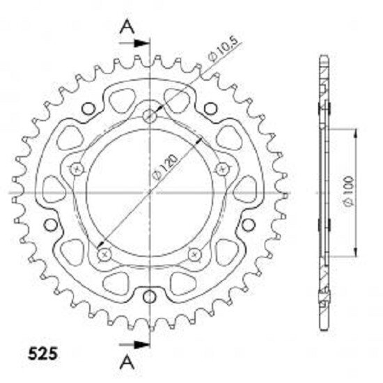 Supersprox Stealth-Kettenrad 525 - 42Z (silber) RST-7026:42-SLV|ID 100,0 LK 120,0 5-Loch