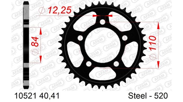 DC AFAM Stahl-Kettenrad 520 - 40Z (Schwarz) 10521-40| ID 84 LK 110 5-Loch