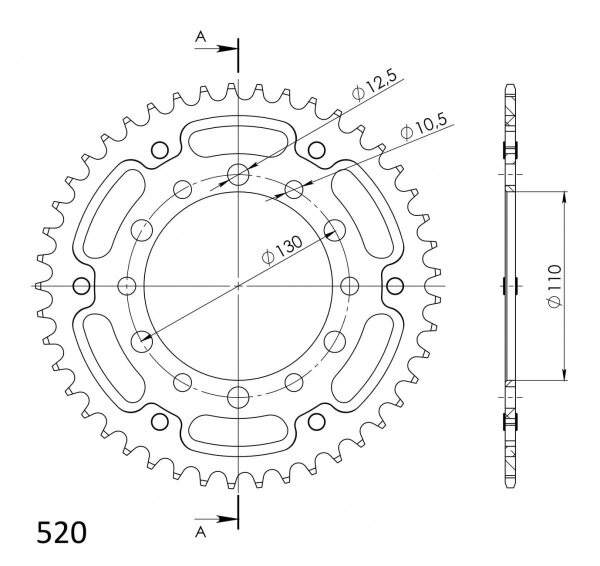 Supersprox Stealth-Kettenrad 520 - 43Z (gold) RST-1486:43-GLD|ID 110,0 LK 130,0 6-Loch