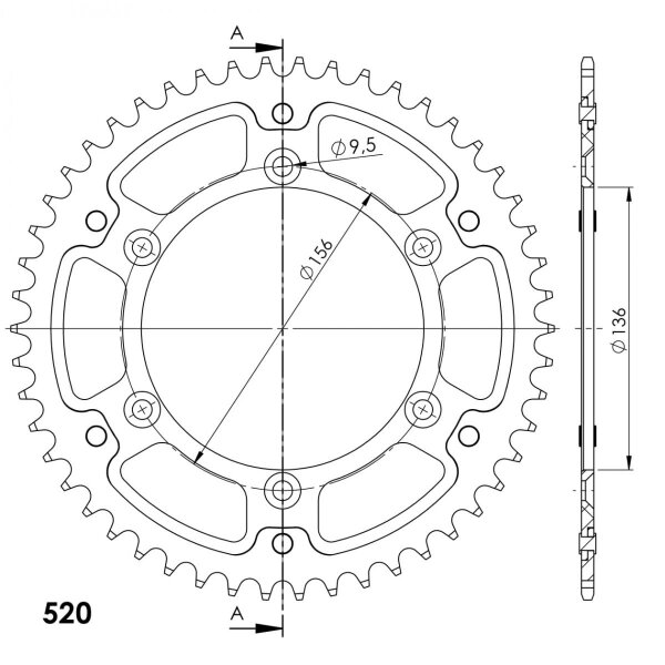 Supersprox Stealth-Kettenrad 520 - 52Z (rot) RST-1514:52-RED|ID 136,0 LK 156,0 6-Loch