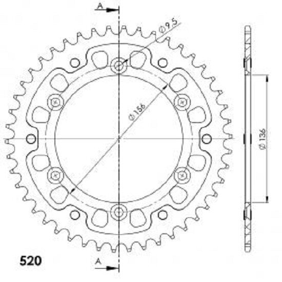 Supersprox Stealth-Kettenrad 520 - 46Z (gold) RST-1514:46-GLD|ID 136,0 LK 156,0 6-Loch