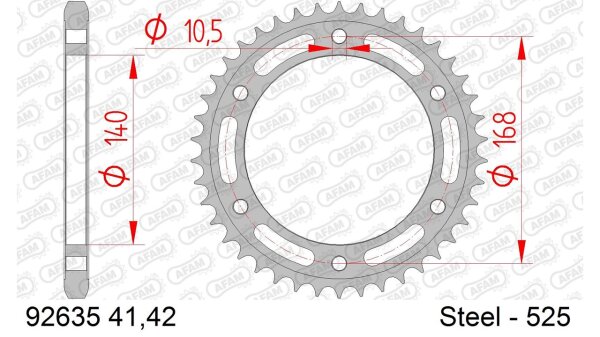 DC AFAM Stahl-Kettenrad 525 - 42Z (Schwarz) 92635-42| ID 140 LK 168 6-Loch