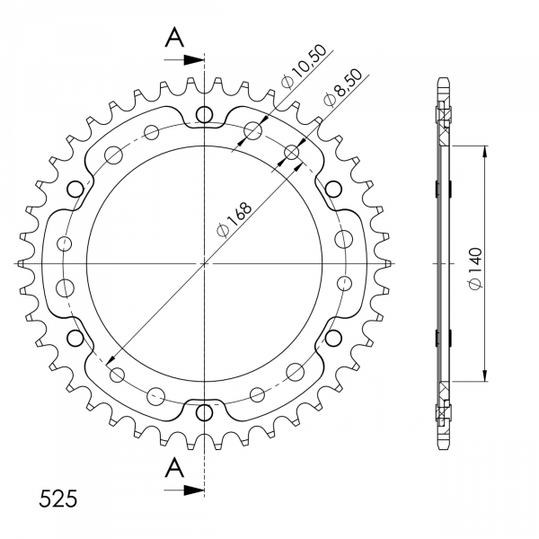 Supersprox Stealth-Kettenrad 525 - 43Z (rot) RST-6:43-RED|ID 140,0 LK 168,0 6-Loch