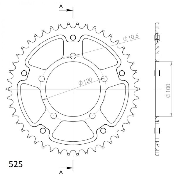 Supersprox Stealth-Kettenrad 525 - 49Z (gold) RST-702:49-GLD|ID 100,0 LK 120,0 5-Loch