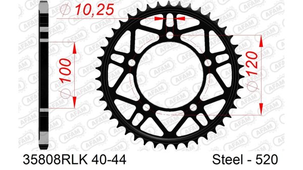 DC AFAM Racing Stahl-Kettenrad 520 - 42Z (Schwarz) 35808RLK-42| ID 100 LK 120 5-Loch