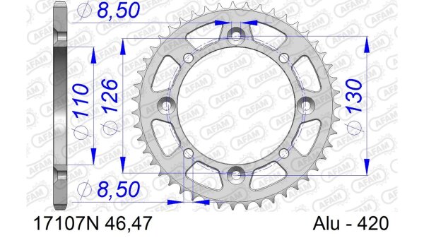 DC AFAM Alu-Kettenrad 420 - 46Z (Silber) 17107N-46 | ID 110 LK 130 4-Loch