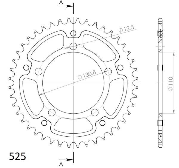 Supersprox Stealth-Kettenrad 525 - 44Z (rot) RST-7:44-RED|ID 110,0 LK 130,8 5-Loch